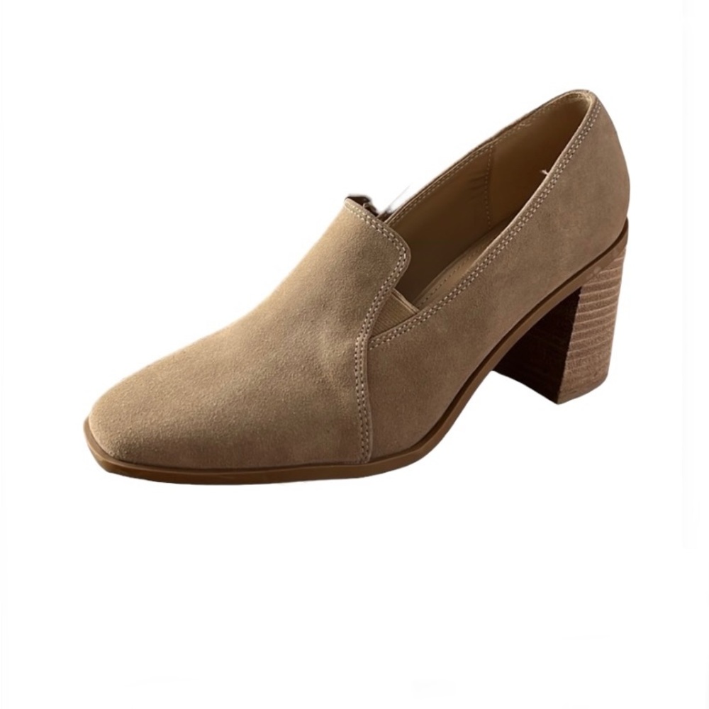 Joie Heeled Loafers Suede Square Toe Block Heel Tan Cushion Insole Womens Size 8 - Picture 1 of 13